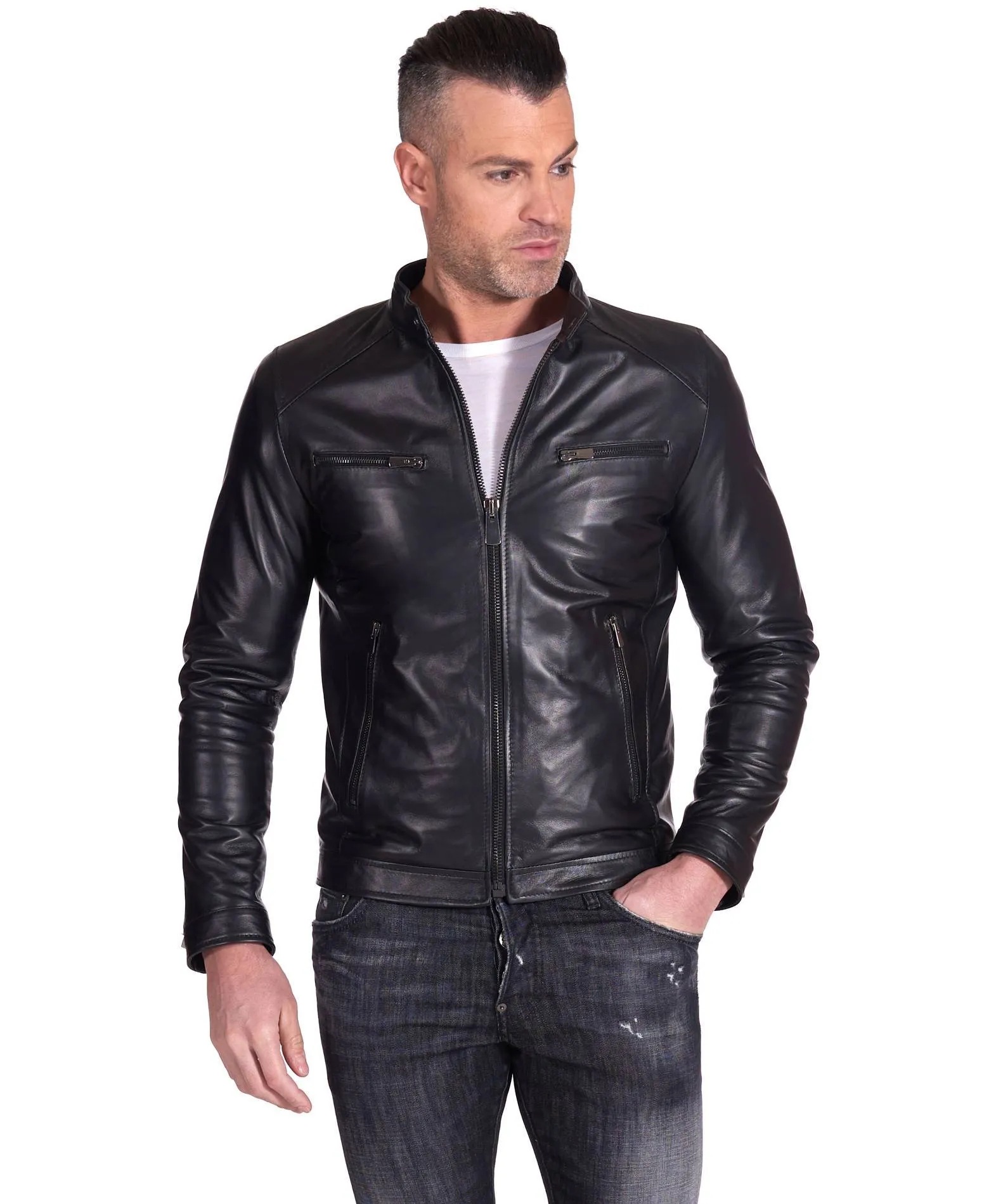 Blouson moto cuir homme blouson moto homme noir Hamilton