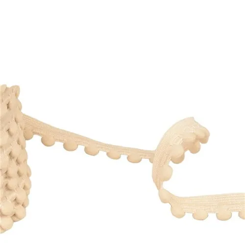 Bobine 25m élastique à pompons beige 13mm