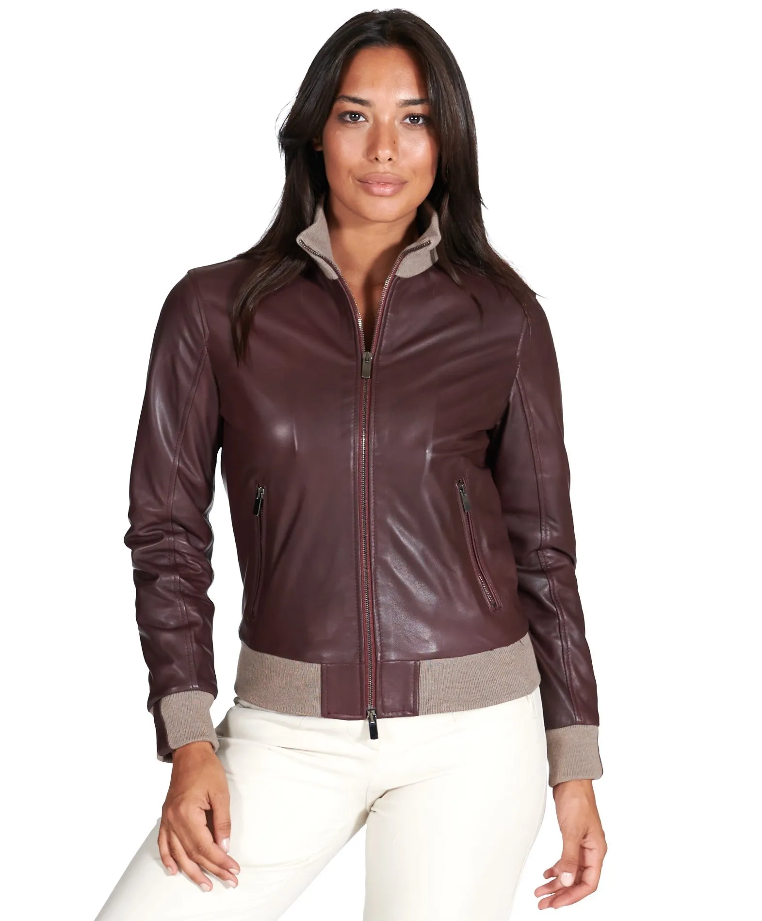 Bomber cuir femme blouson cuir vert veste cuir bordeaux femme G155