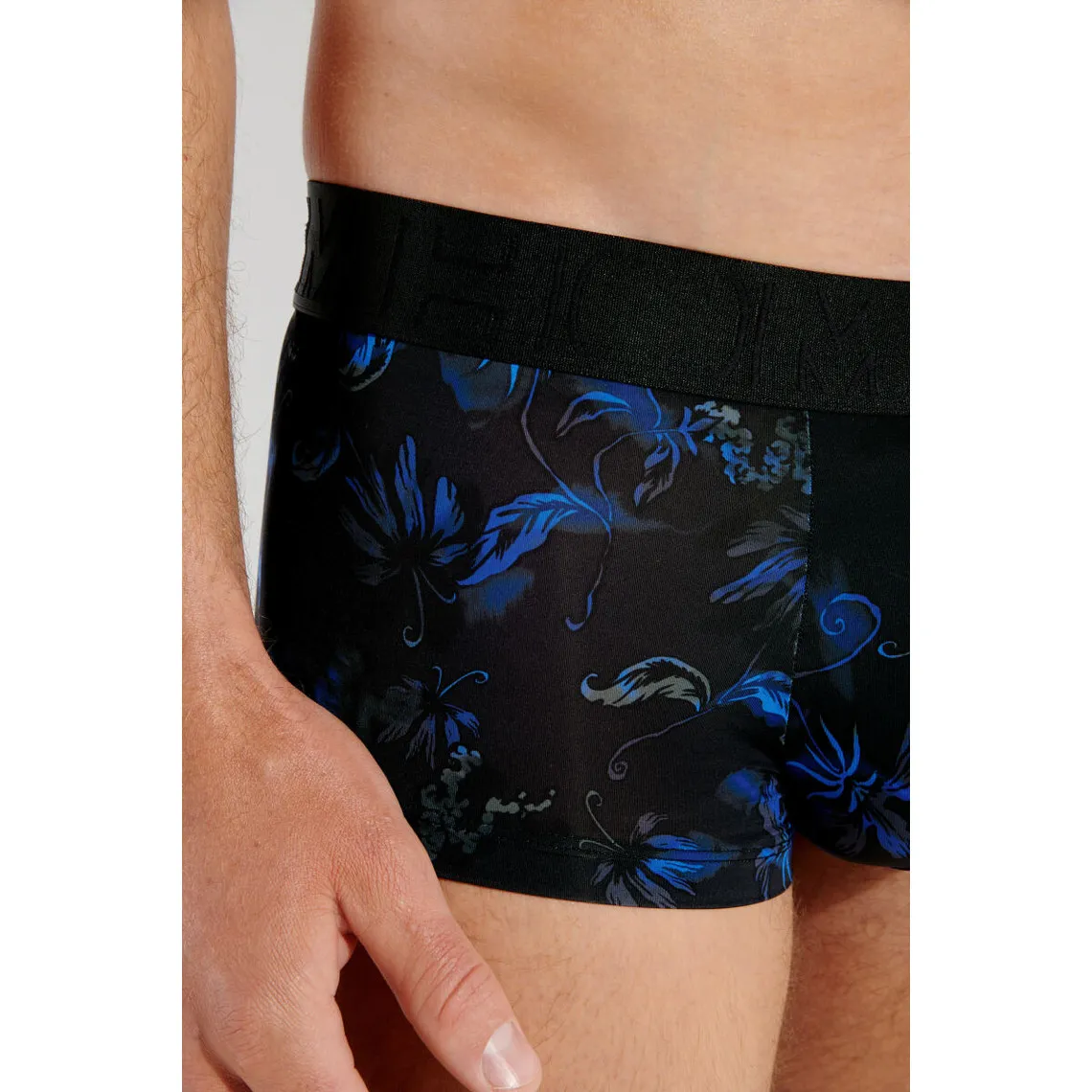 Boxer noir avec motif feuille bleu  | 3 Suisses