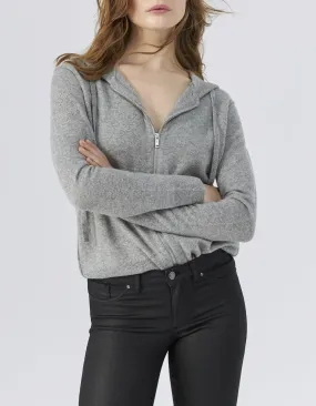 Cardigan à capuche gris en cachemire chevrons femme