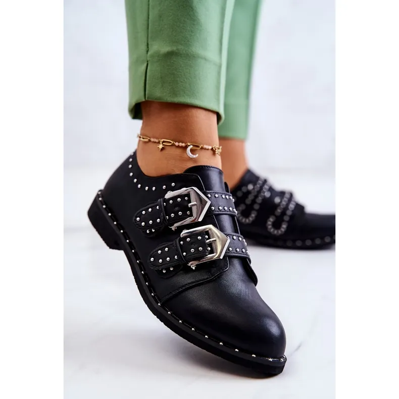 Chaussures en cuir pour femmes avec boucles Lu Boo Noir le noir
