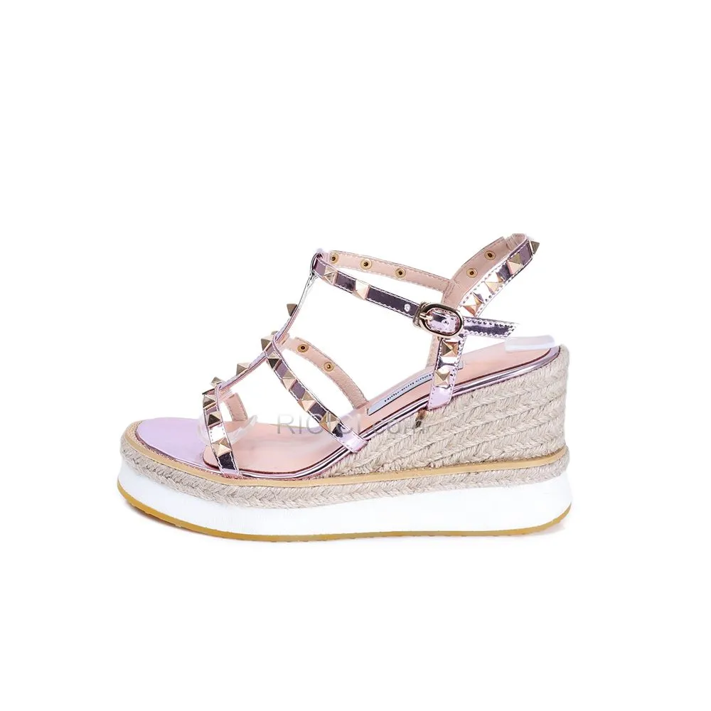 Chaussures Espadrille Compensées Plateforme Rose Clair 8 cm Talons Hauts Sexy 2019 Sandale Spartiate Tressées