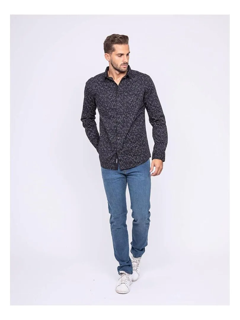 Chemise manches longues motifs TYSON - Noir