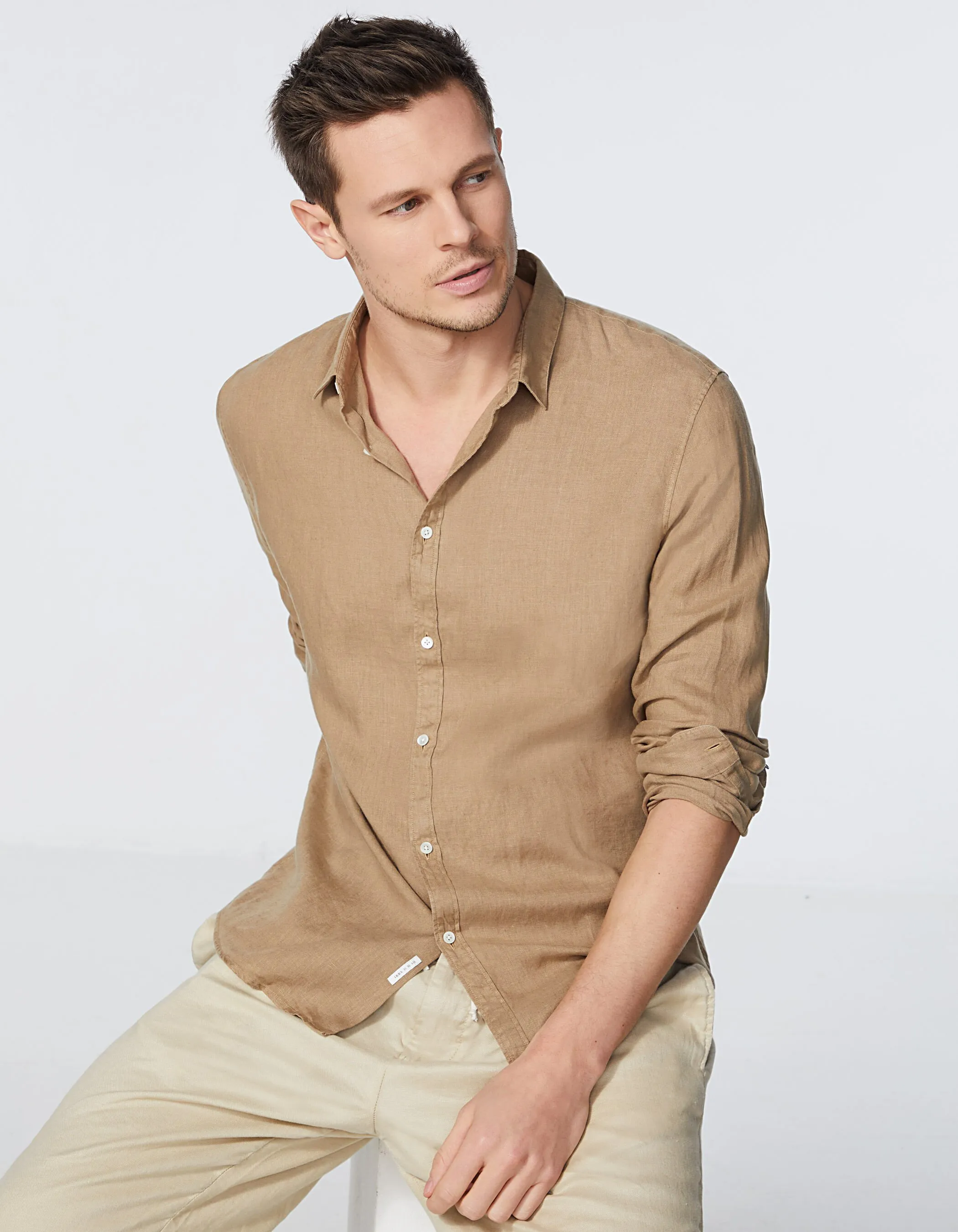 Chemise SLIM beige en lin Homme