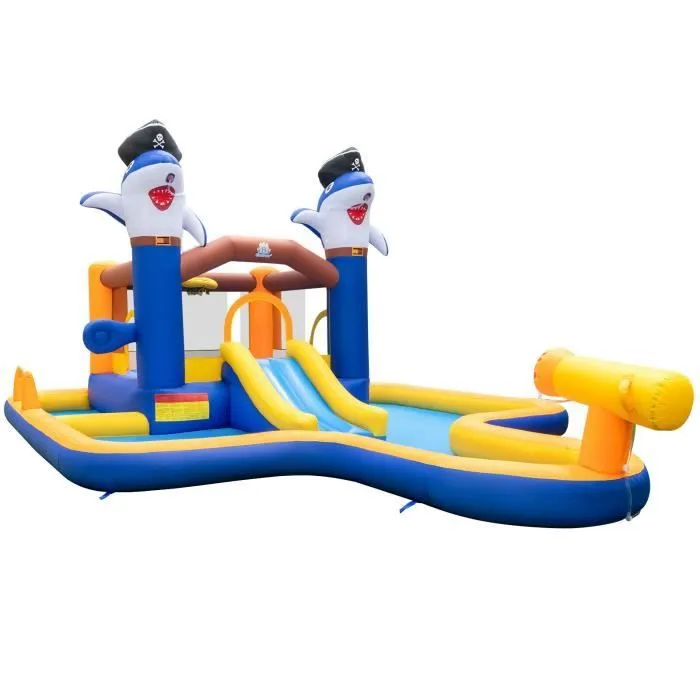 COSTWAY Château Gonflable 7 en 1-Parc Toboggan Aquatique pour Enfants, avec Piscine et Canon à Eau, Jeu de Boxe, 578 x 408 x 250