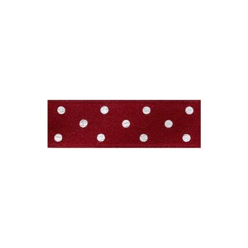 Disquette 25m ruban double face à pois bordeaux 15mm