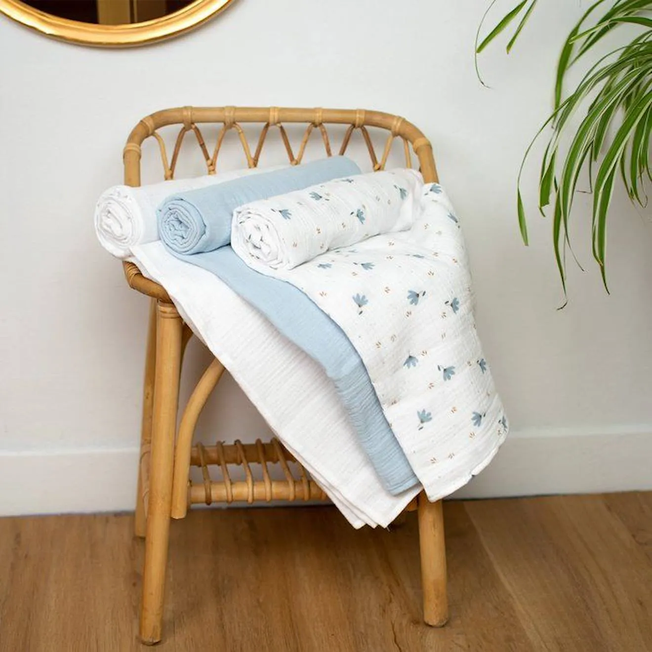 Drap housse couffin ovale - SEVIRA KIDS - Collection Bleuet - Gaze de coton - Blanc/Bleu blanc - Sevira Kids