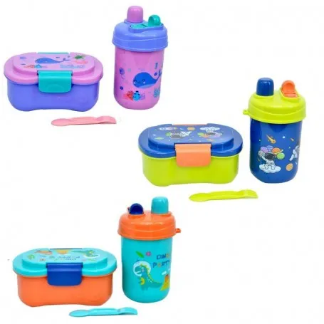 Ensemble boîte à lunch et gourde pour enfants - Motifs amusants - GDE409