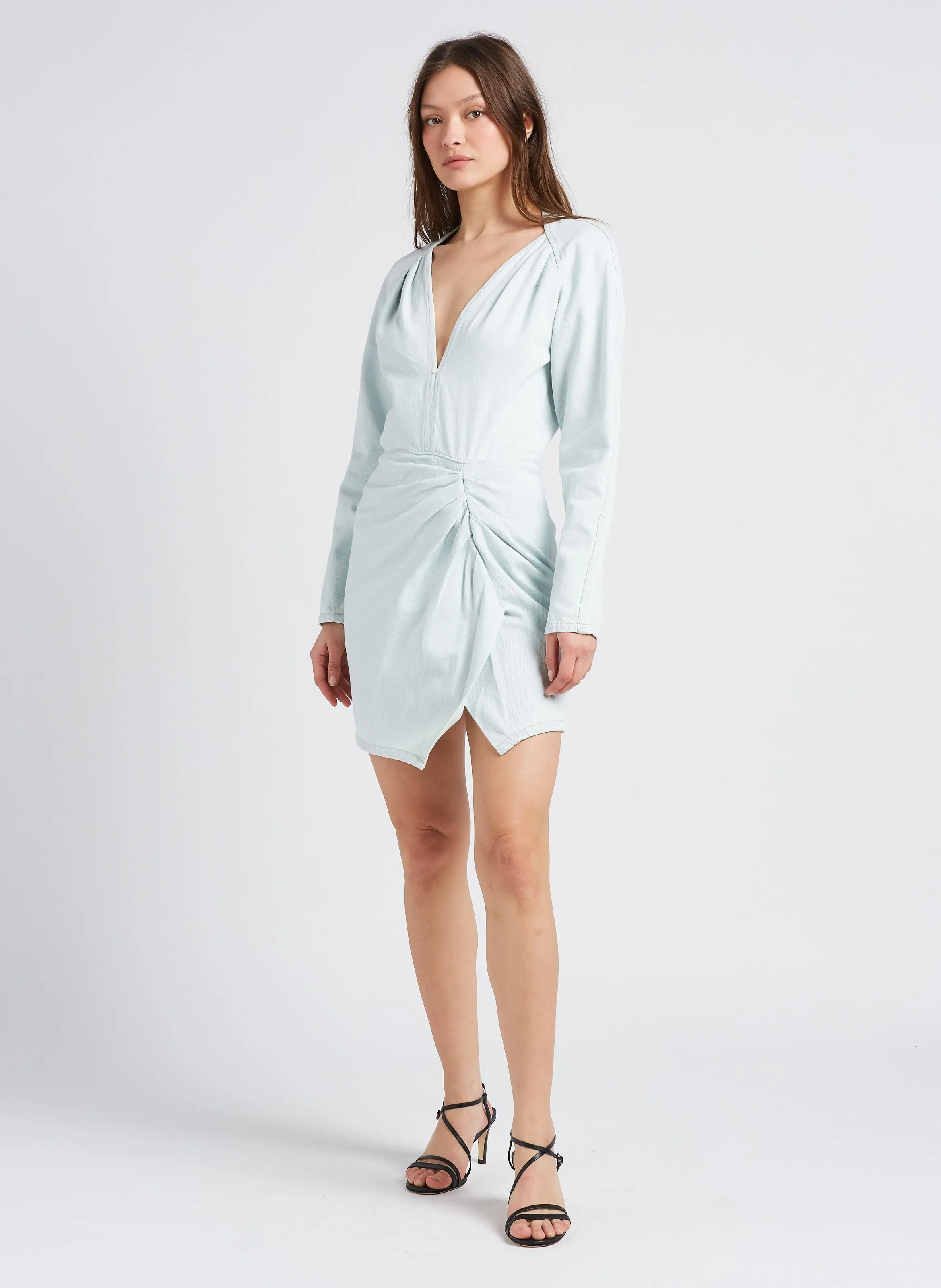 IRO  Robe courte cintrée col v en coton cafarelli - Bleu