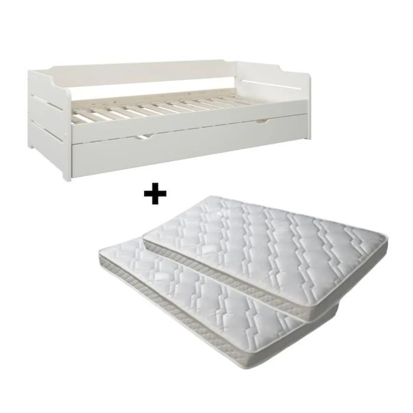 Lit avec lit gigogne et matelas en pin blanc 90x200 Arthur blanc - Alfred & Compagnie