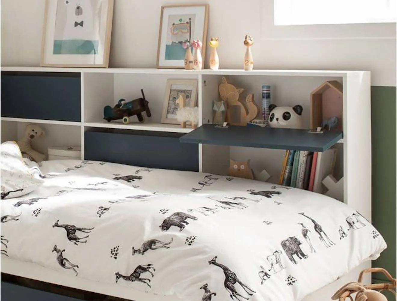Lit avec rangements Opus - Blanc & Bleu nuit blanc - Chambrekids