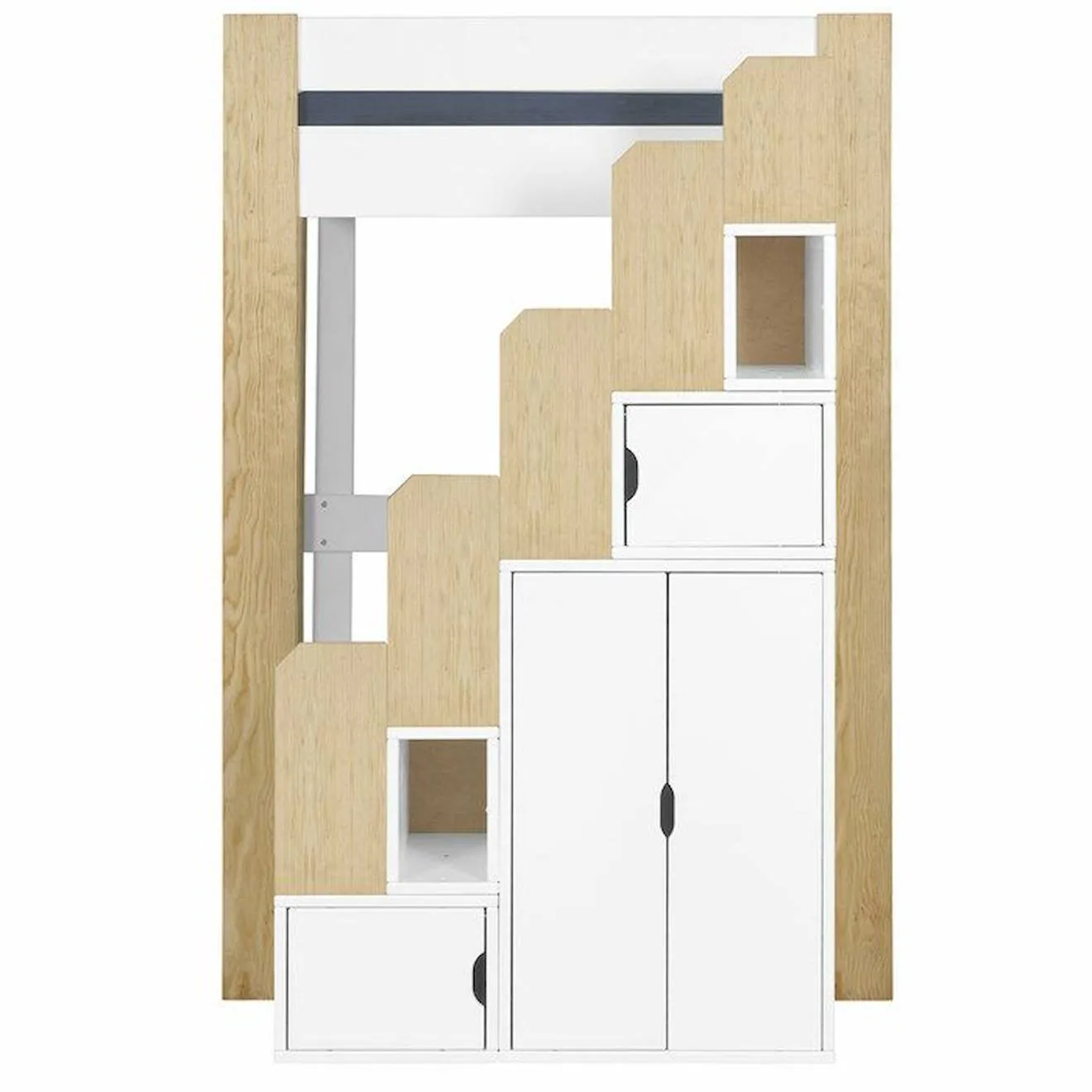Lit mezzanine 2 places ALEX Blanc et Bois Naturel 140x190 cm blanc - Akiten Retail