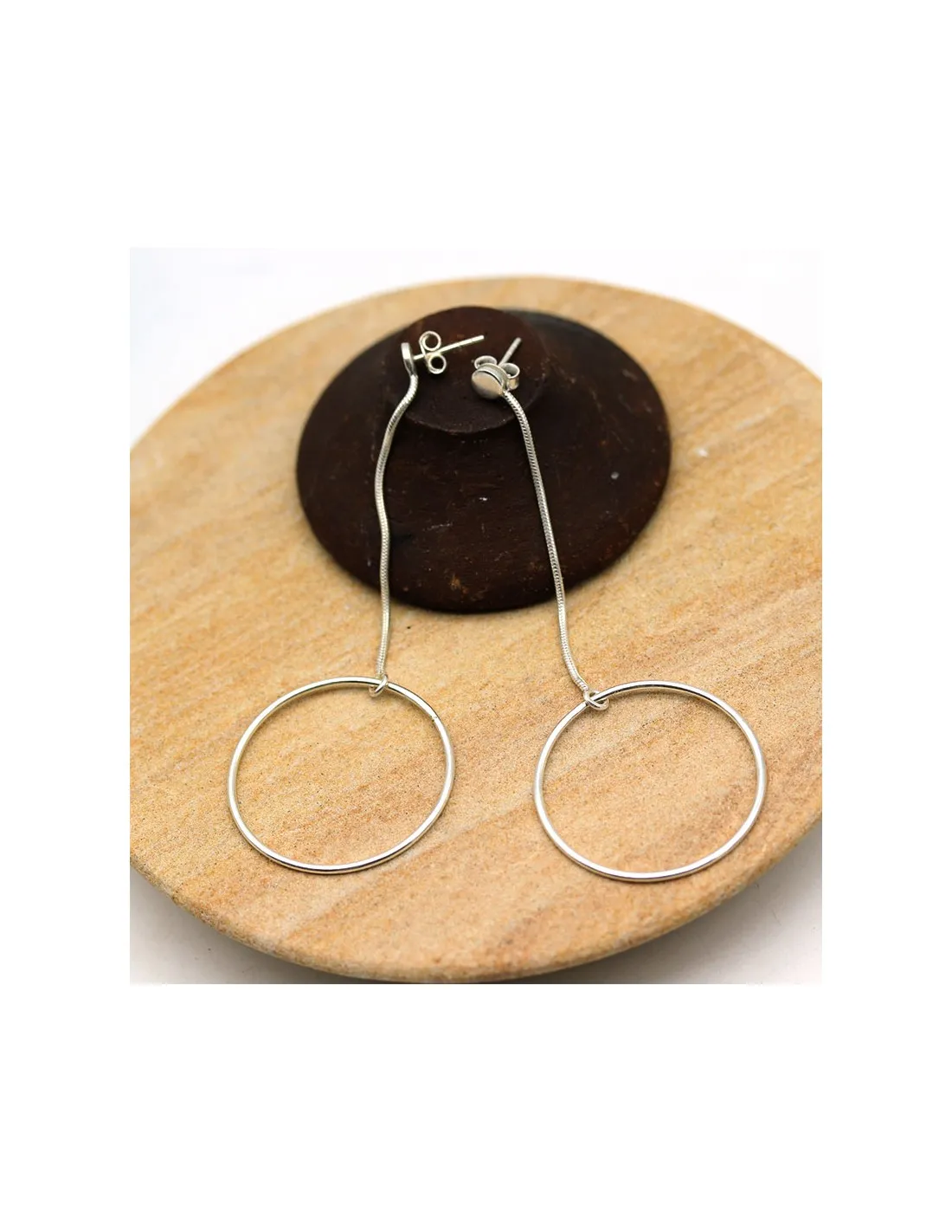 Longues boucles d'oreilles argent cercle