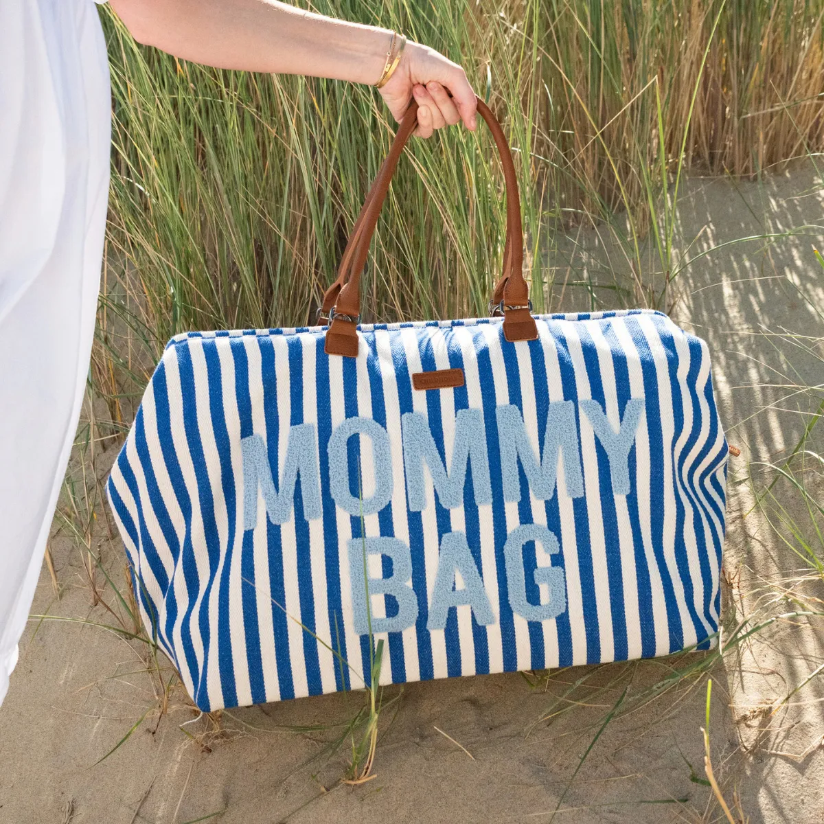 Mommy Bag Large - Rayures Bleu Electrique Bleu Clair