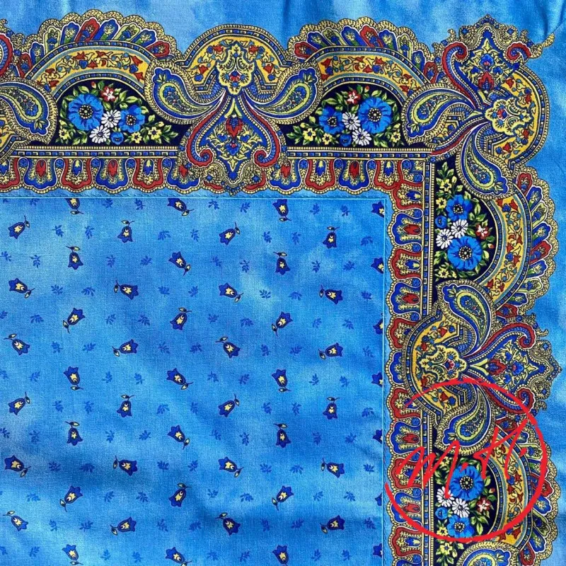 Nappe provençale bordée bleu passé 150x250