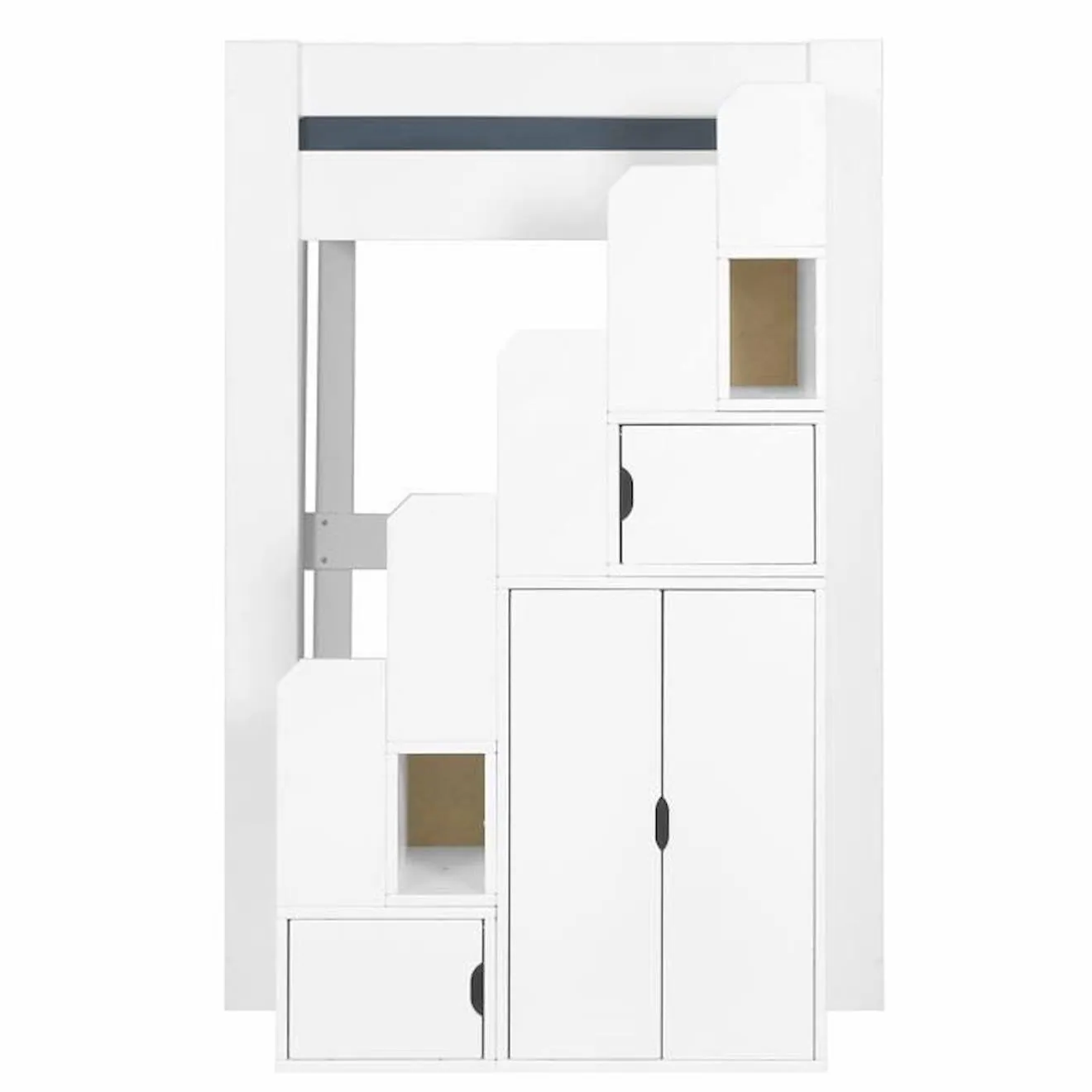 Pack lit mezzanine 2 places avec escalier, bureau et matelas Alex Blanc 120x190 cm blanc - Akiten Retail