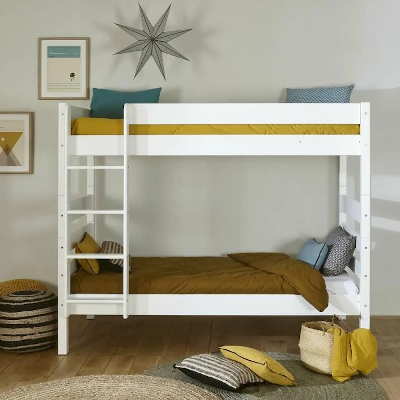 Pack lit superposé haut avec sommier gigogne et matelas Nubie Blanc 90x200 cm blanc - Akiten Retail