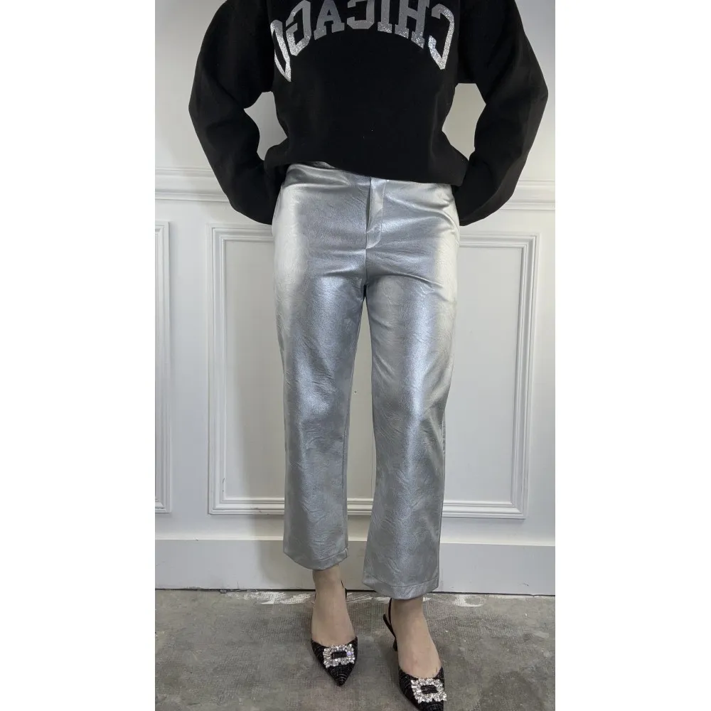 Pantalon Similicuir Argenté