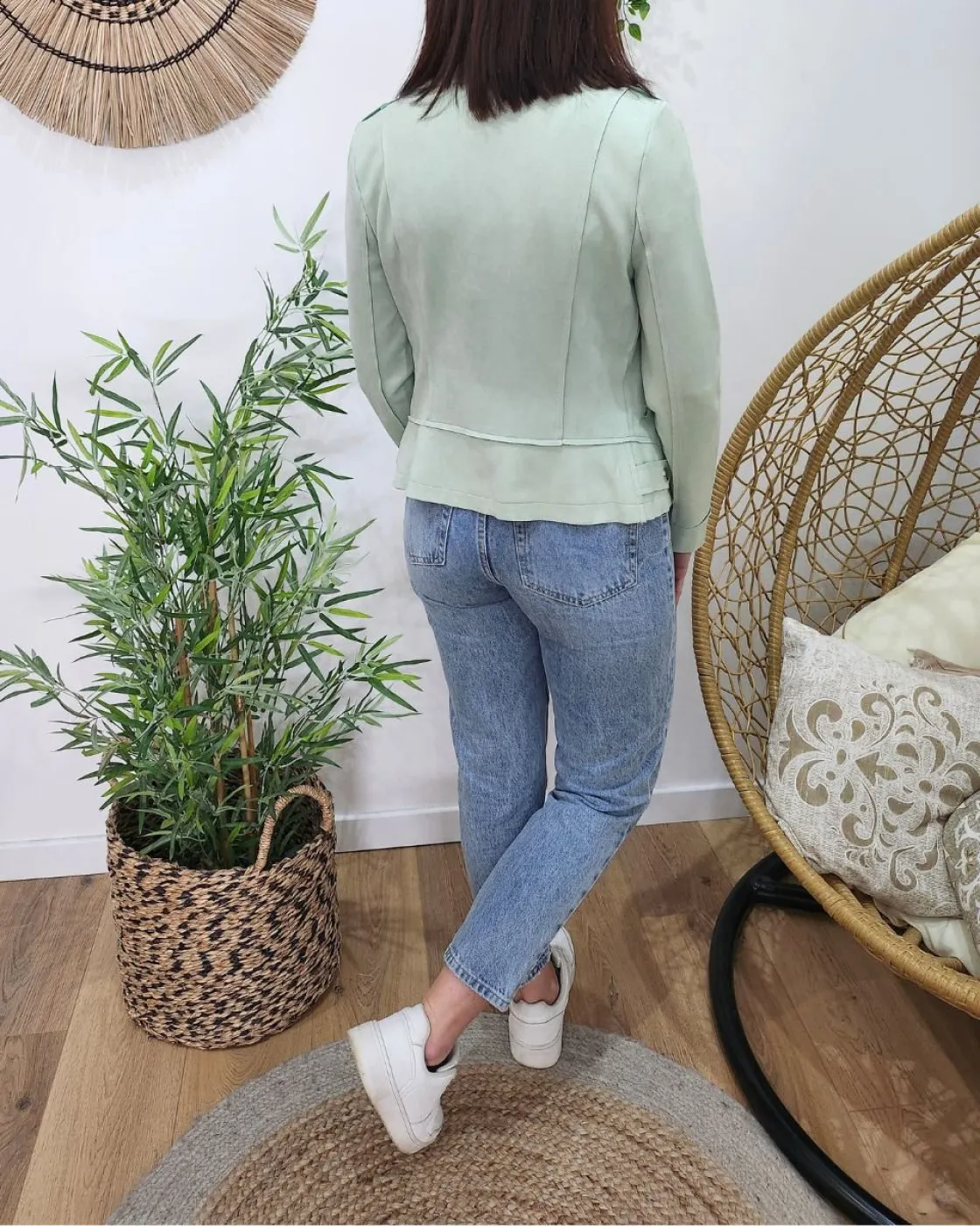 Perfecto femme fin suédine vert amande