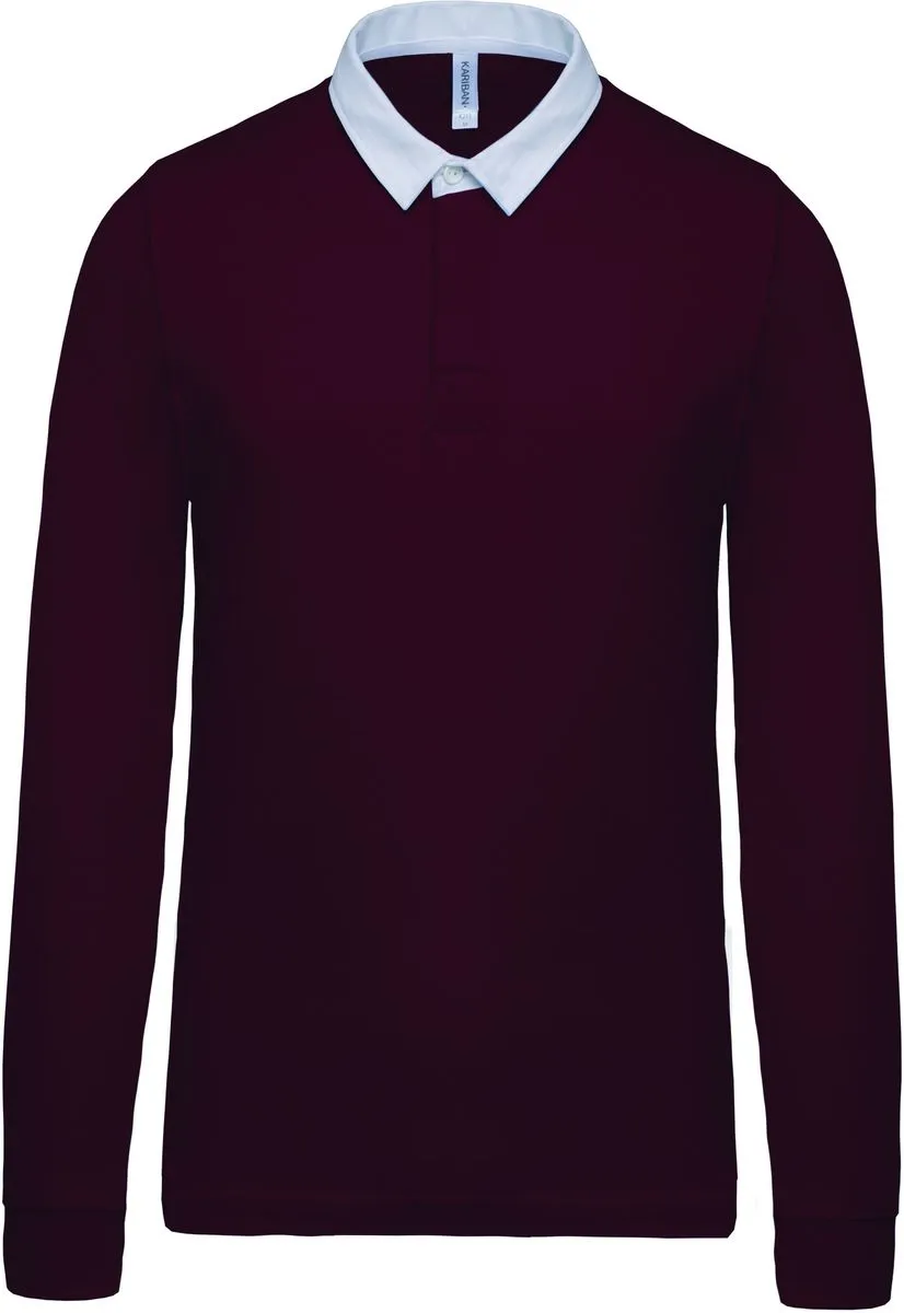 Polo homme rugby - manches longues - K213 - rouge vin - col contrasté 