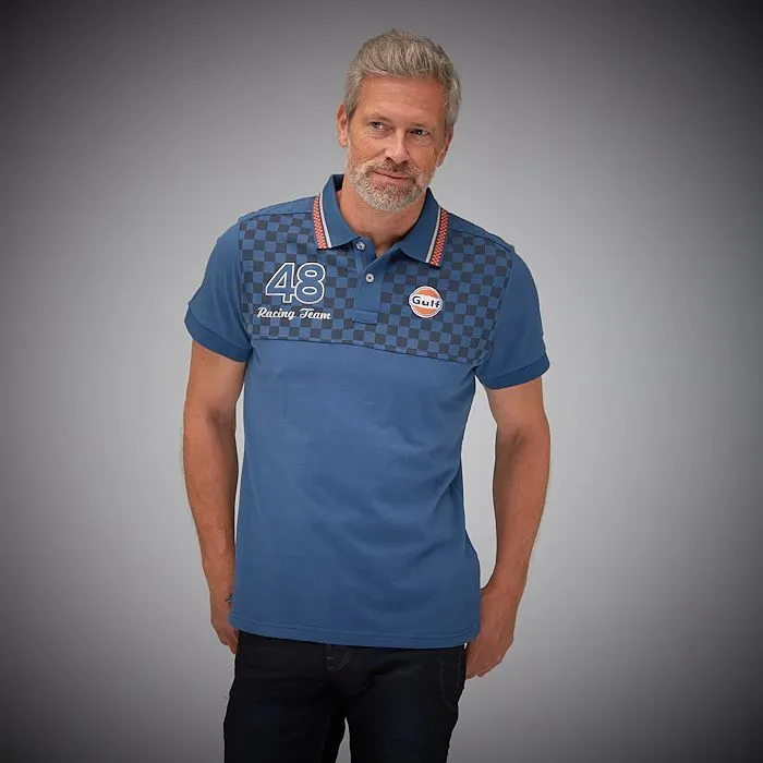 Polo piqué GULF Racing bleu pour homme