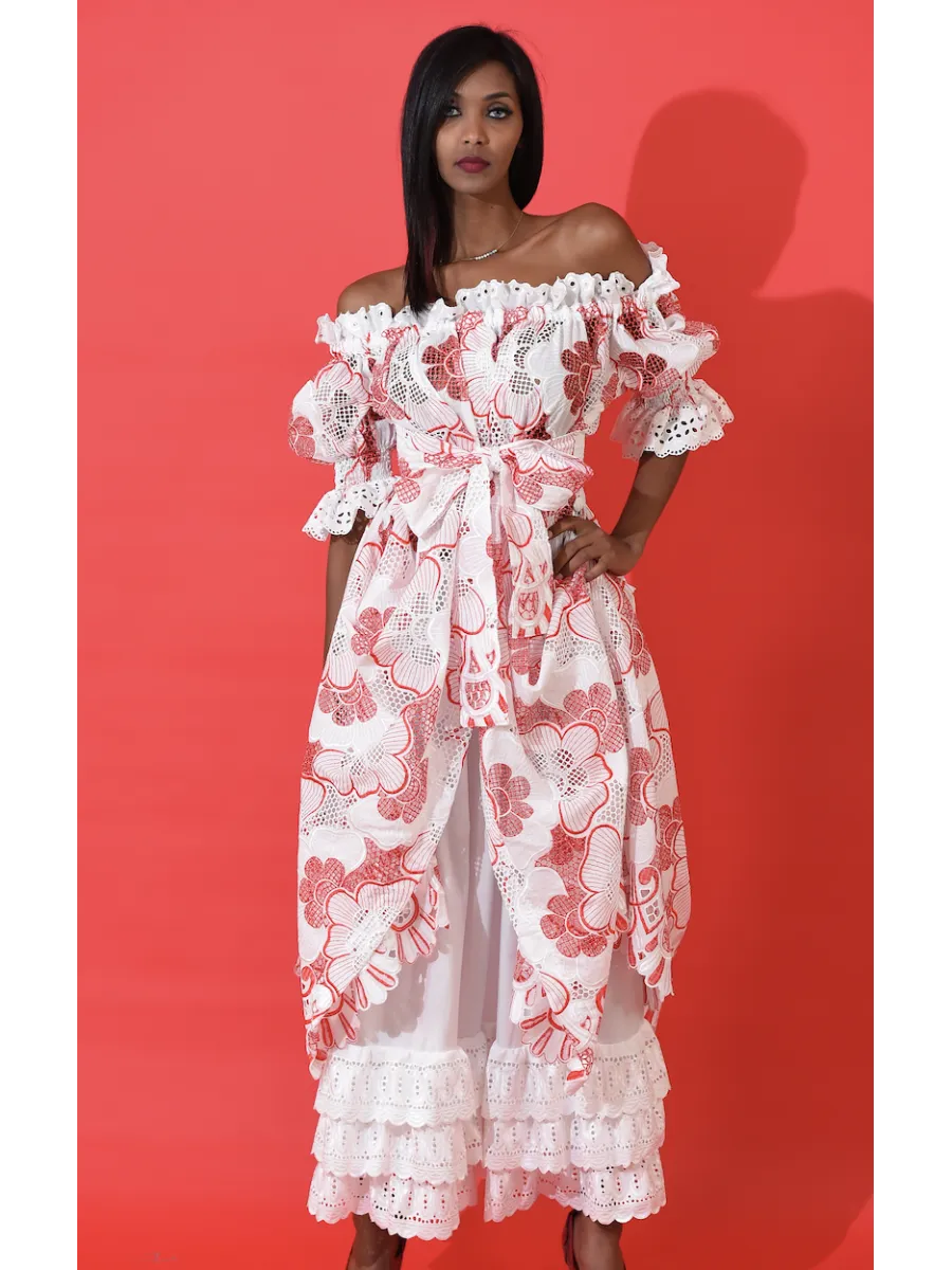 Robe Broderie Caresse Rouge