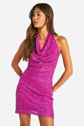 Robe courte pailletée à col bénitier
