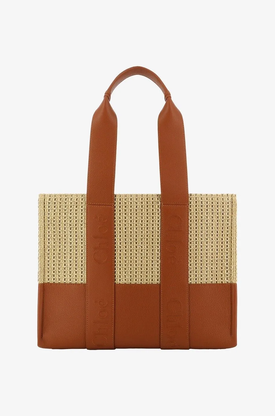Sac cabas en raphia et cuir Woody Medium