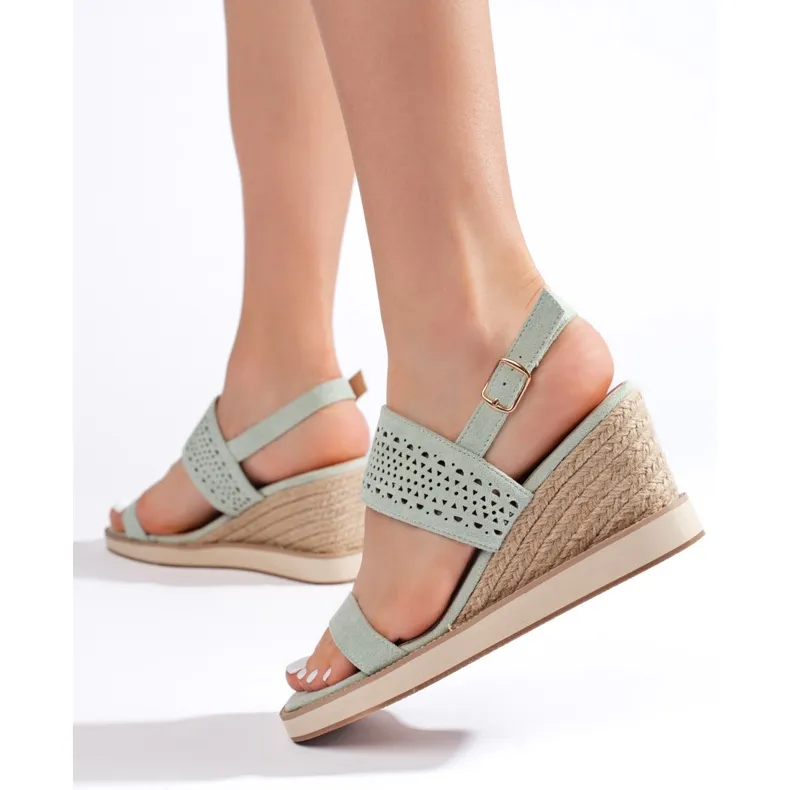Sandales compensées femme vertes