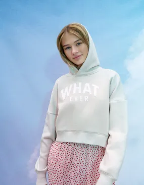 Sweat beige cropped message floqué fille