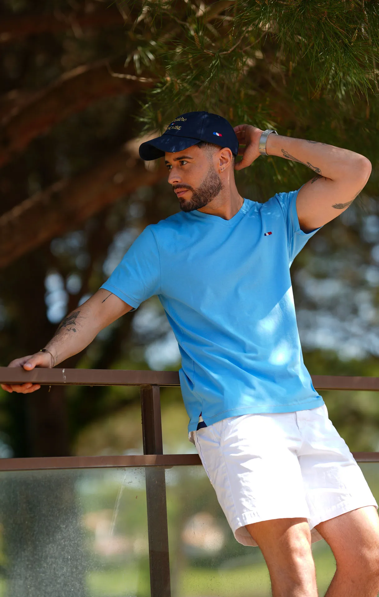 T-shirt col v  homme JULES BLEU AZUR