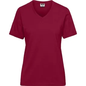 T-shirt de travail Bio col V - Femme - JN1807 - rouge bordeaux 
