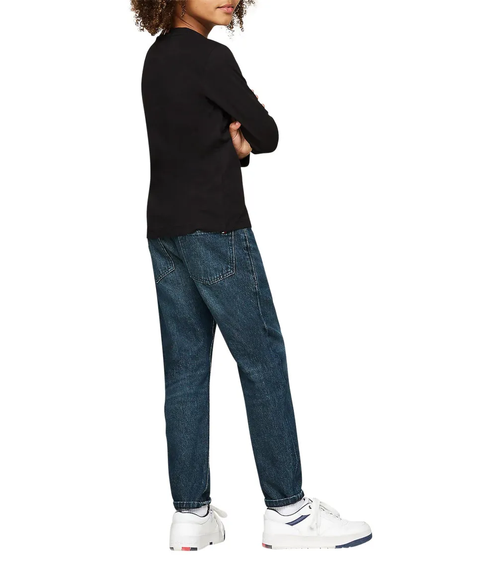 T-shirt Junior Garçon Tommy Hilfiger coton avec manches longues et col rond noir