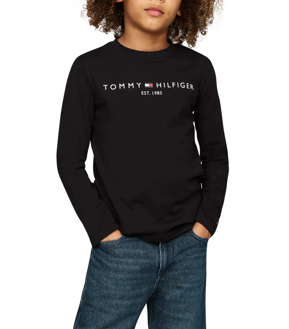 T-shirt Junior Garçon Tommy Hilfiger coton avec manches longues et col rond noir