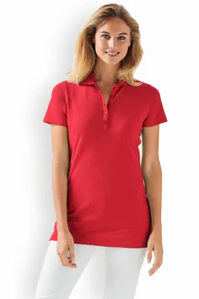 T-shirt long Stretch Femme - Col polo rouge