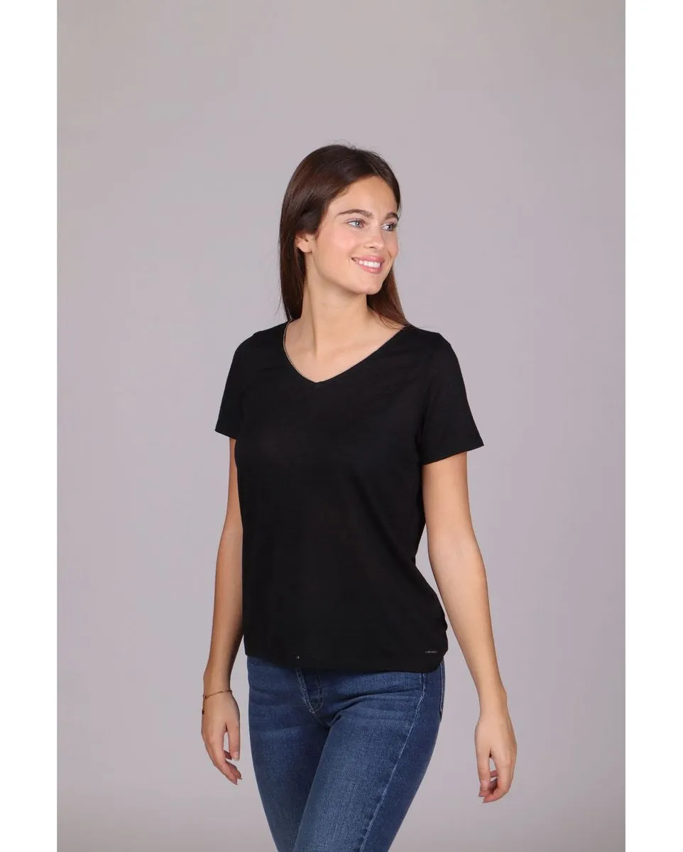 T-shirt manches courtes col V large femme Femme TEE SHIRT MC Noir