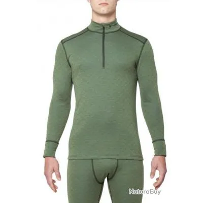 T Shirt Merinos XTREME manches longues col zippé homme. Thermowave Kaki