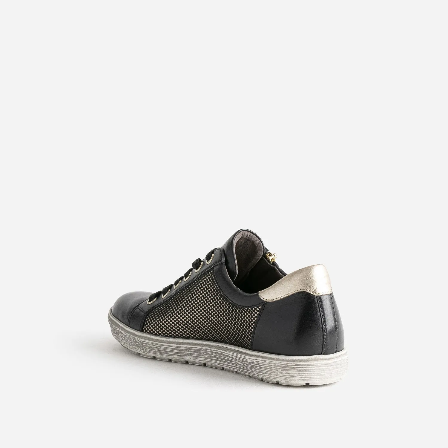 Tennis CAPRICE noire en cuir détails dorés - Baskets / Tennis Femme | ERAM