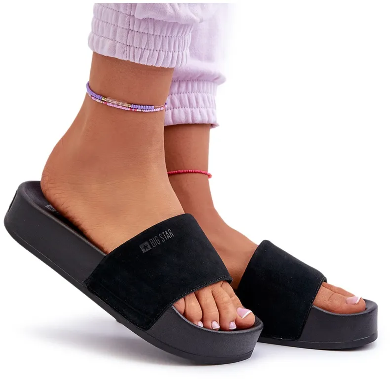Tongs à plateforme en daim pour femmes Big Star NN274A670 noir le noir