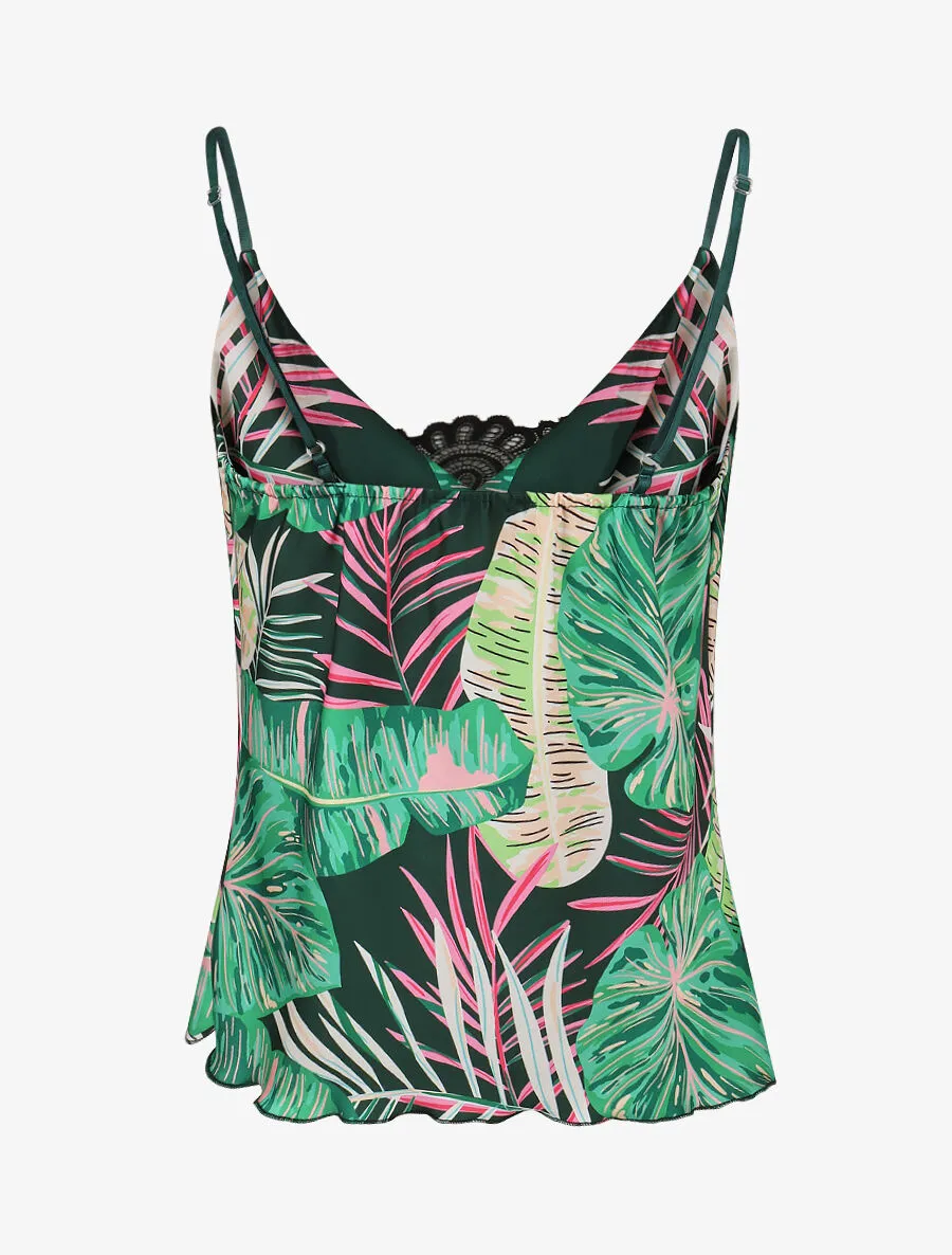 Top imprimé tropical à col bénitier