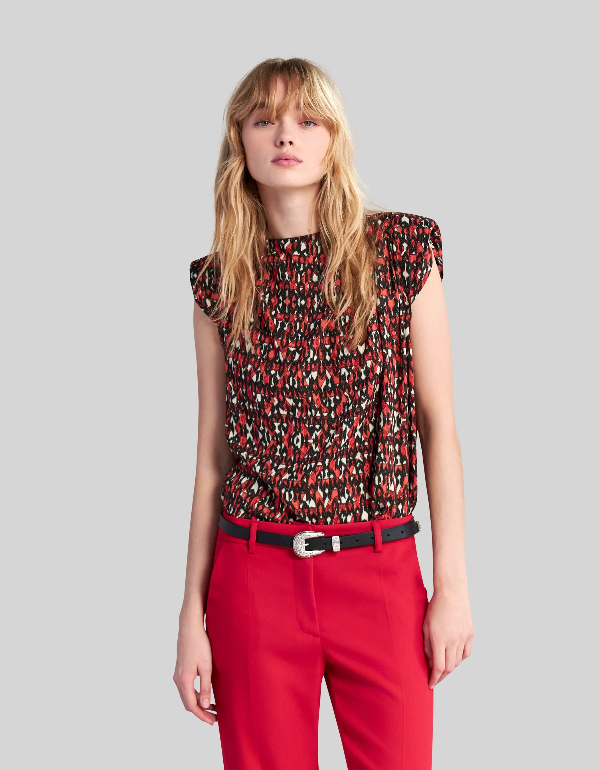 Top noir imprimé ikat Femme