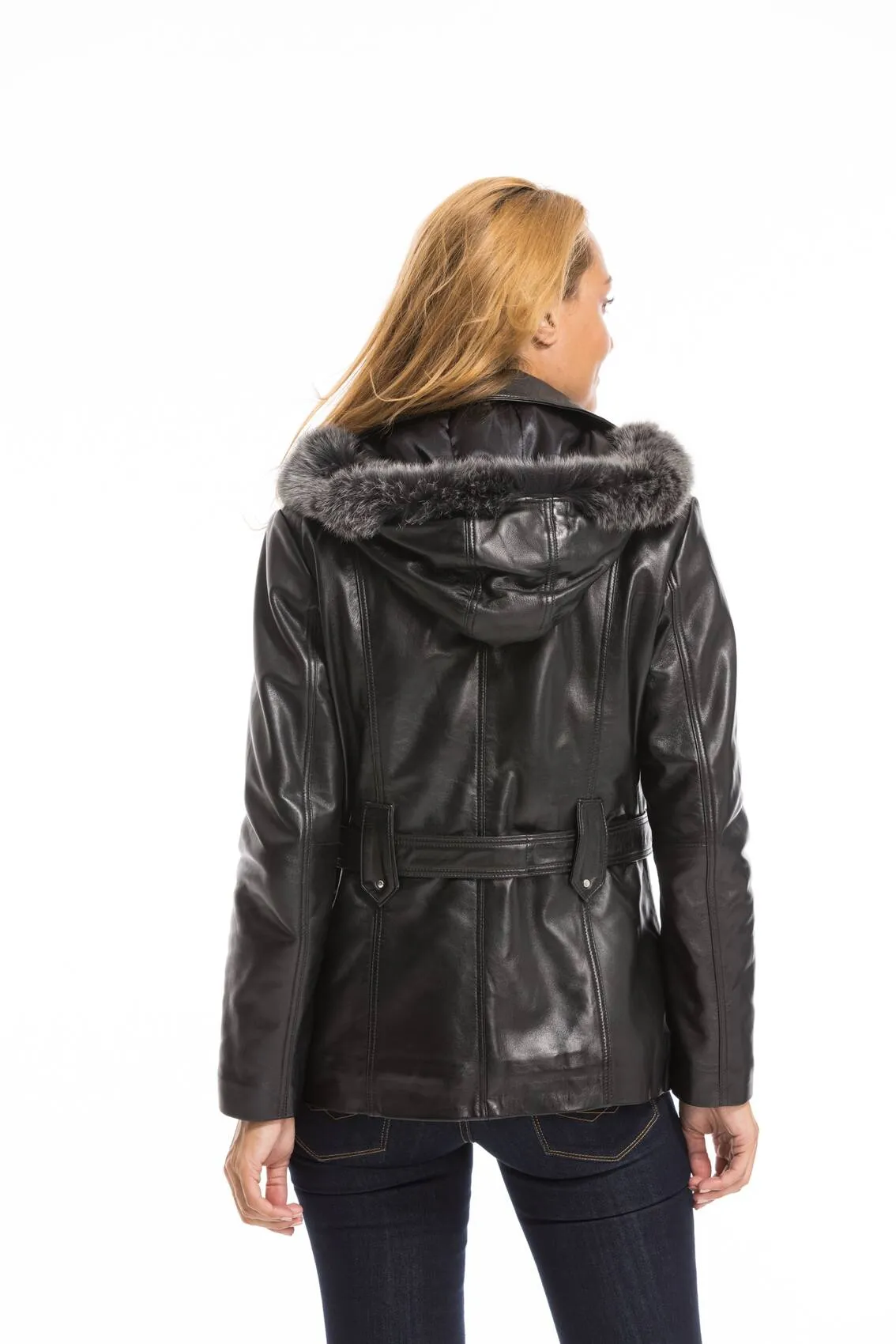 Veste cuir capuche femme noir