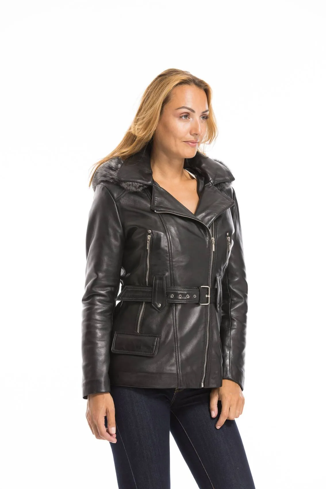 Veste cuir capuche femme noir