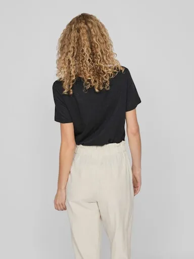 VILA Top Femme Manches Courtes Col V Noir